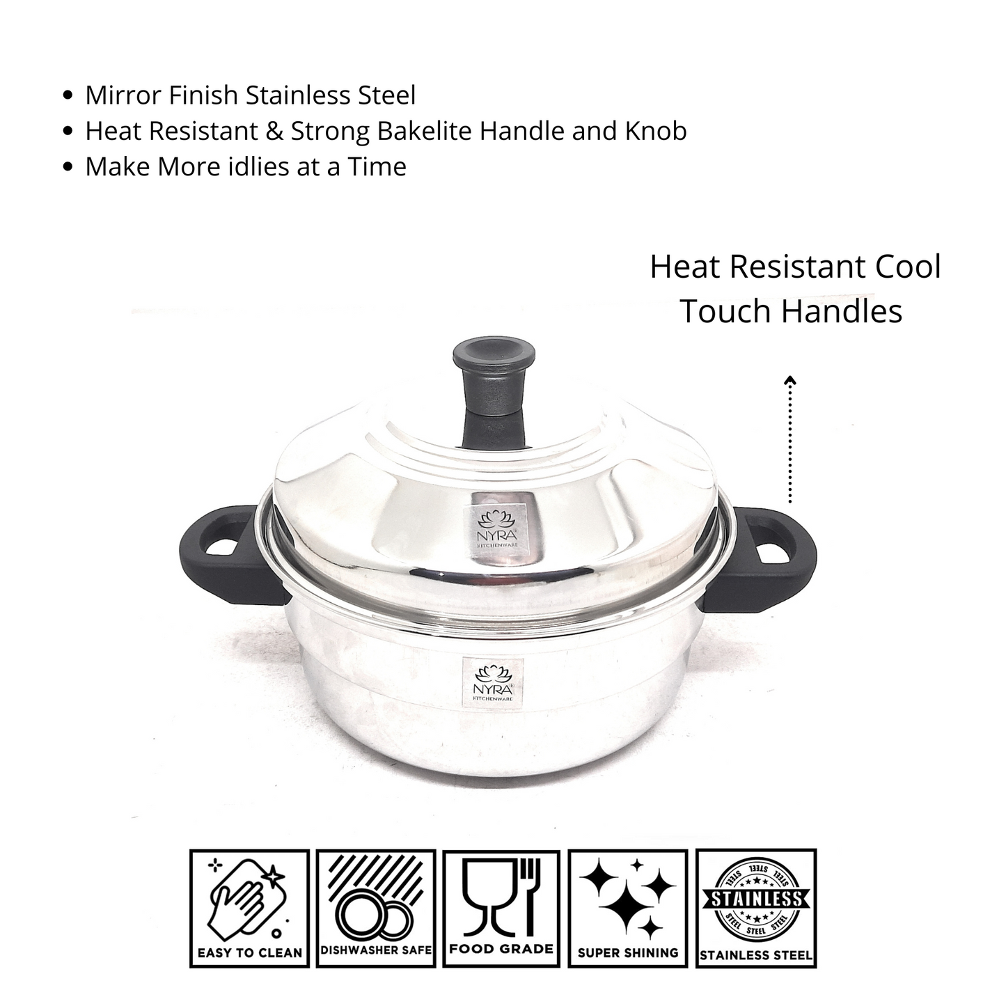 5-Plate Idli Cooker with 3-Tier Stackable Idli Plates