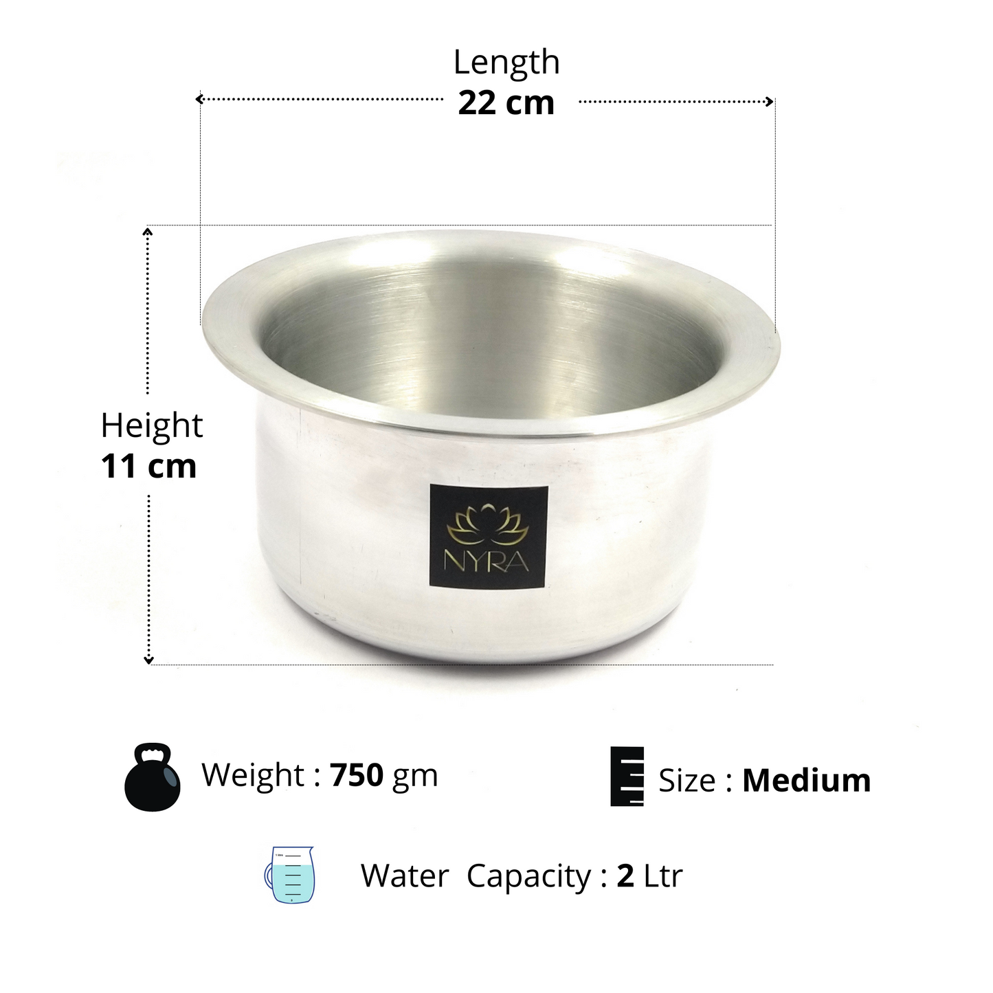 Premium Aluminium Induction Base Tope/Bhagona - 5 Sizes