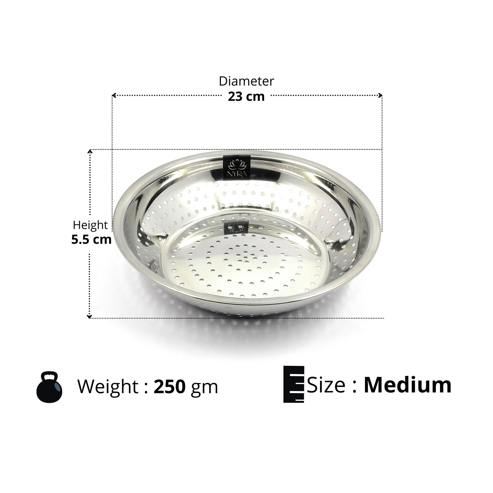 Dimensions of Medium Stainless Steel Strainer & Colanders