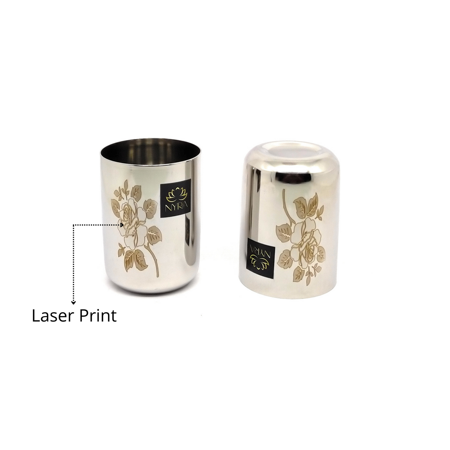Stainless Steel Tumbler/Glass Set – with Floral Laser Design - 400ML