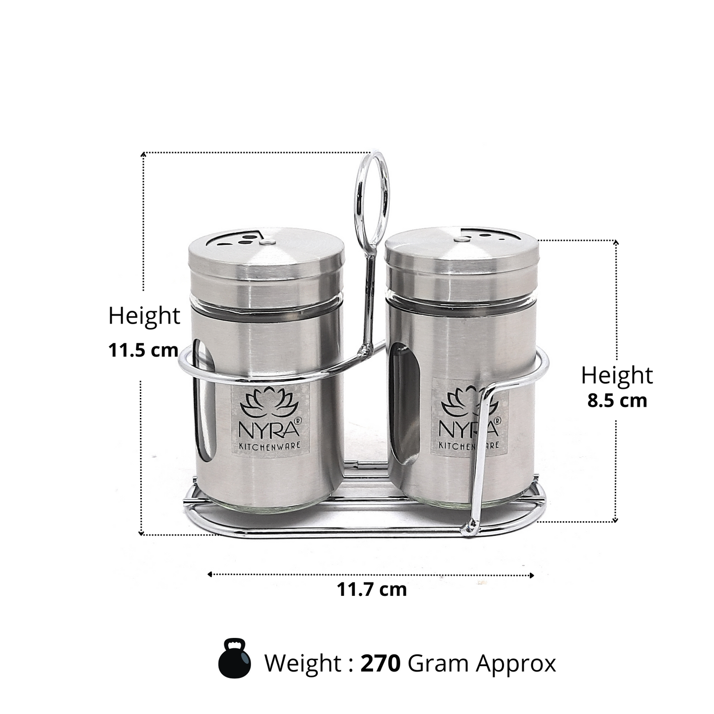 Dimensions of Stainless Steel and Glass Salt & Pepper Sprinkler