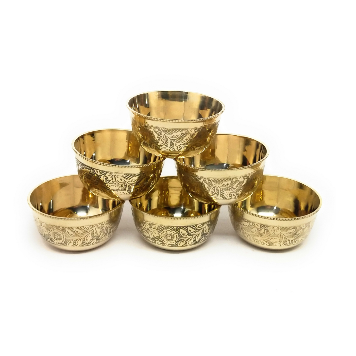 Traditional Brass/Peetal Katori | Embedded Floral Design