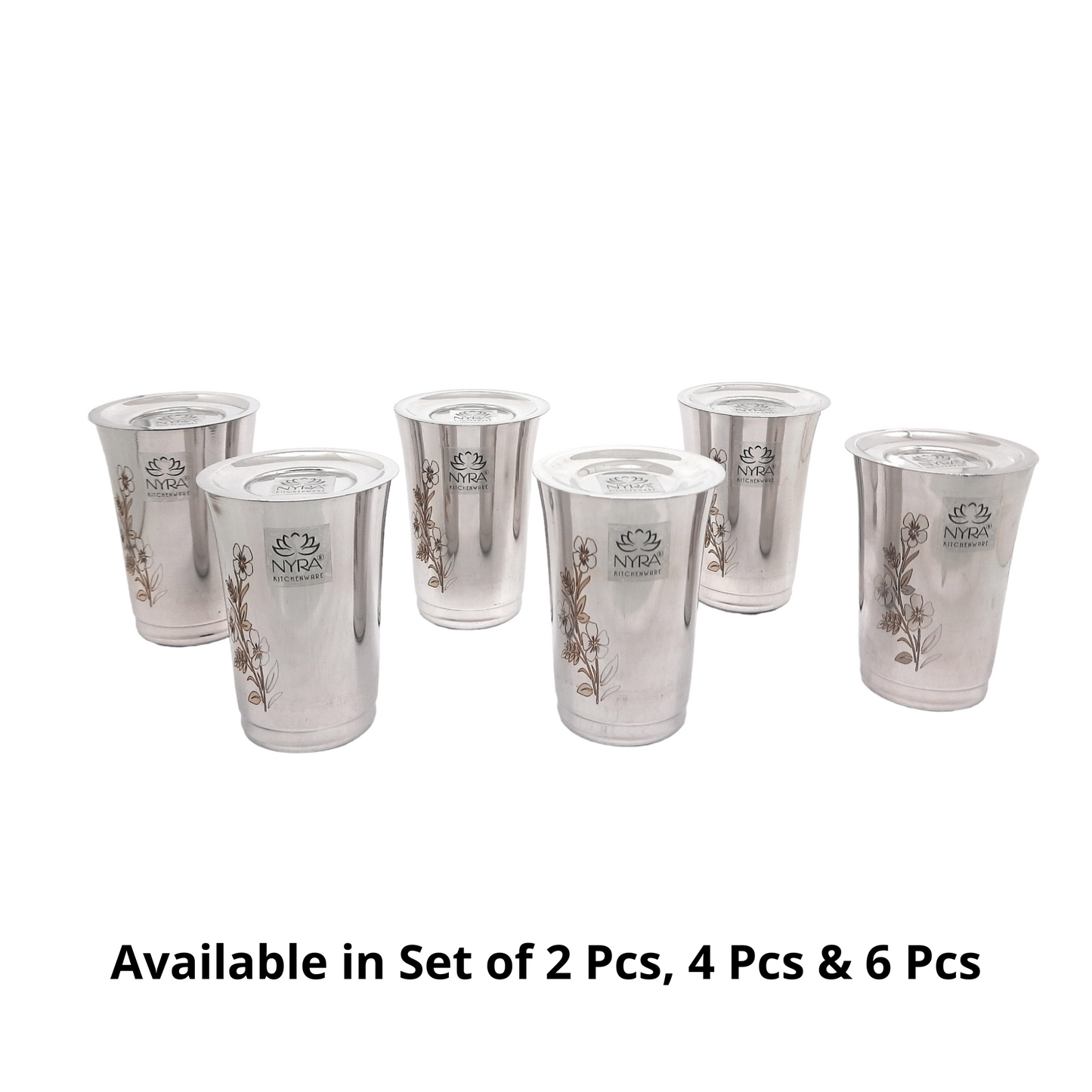 Stainless Steel Floral Print Glass Set with Lid