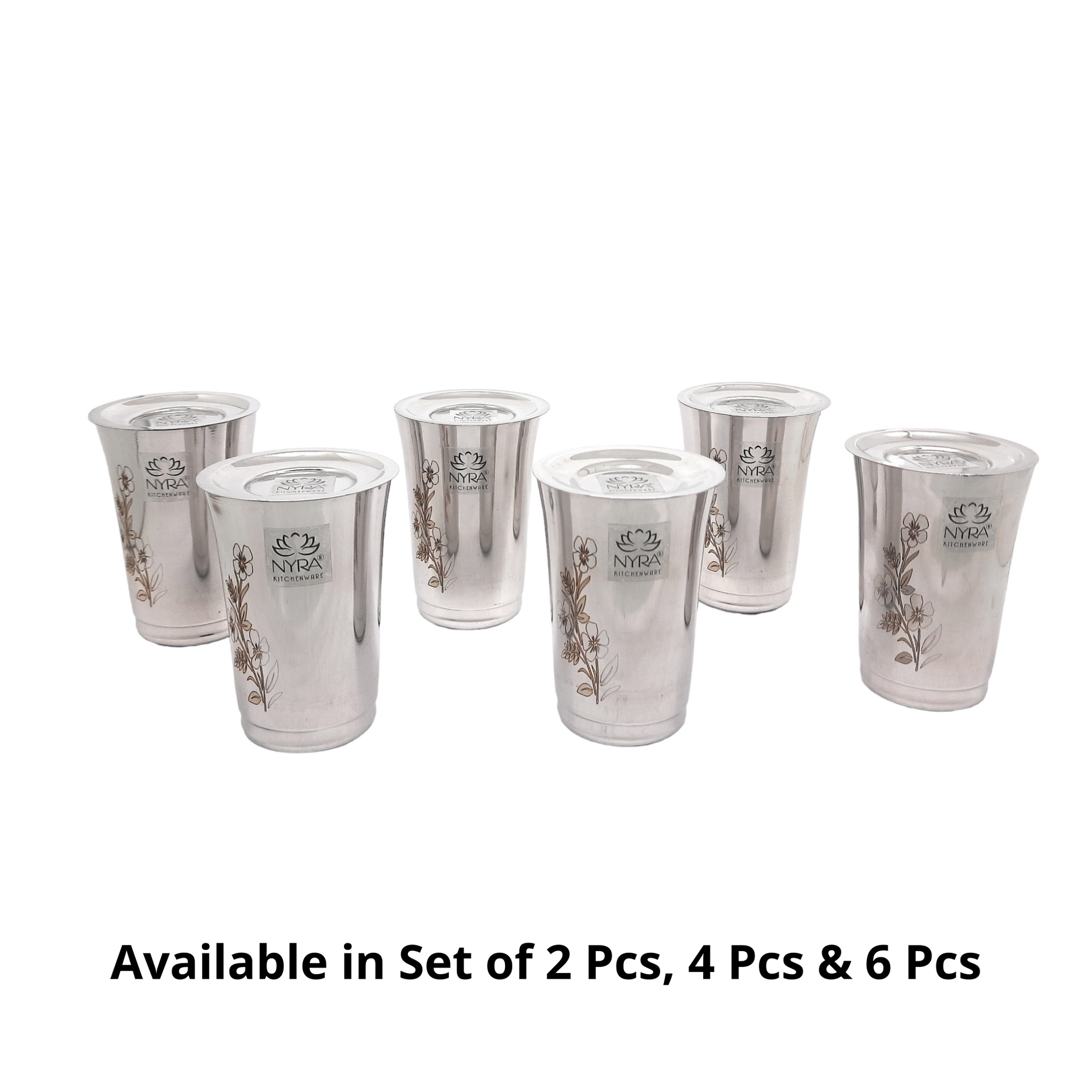Stainless Steel Floral Print Glass Set with Lid