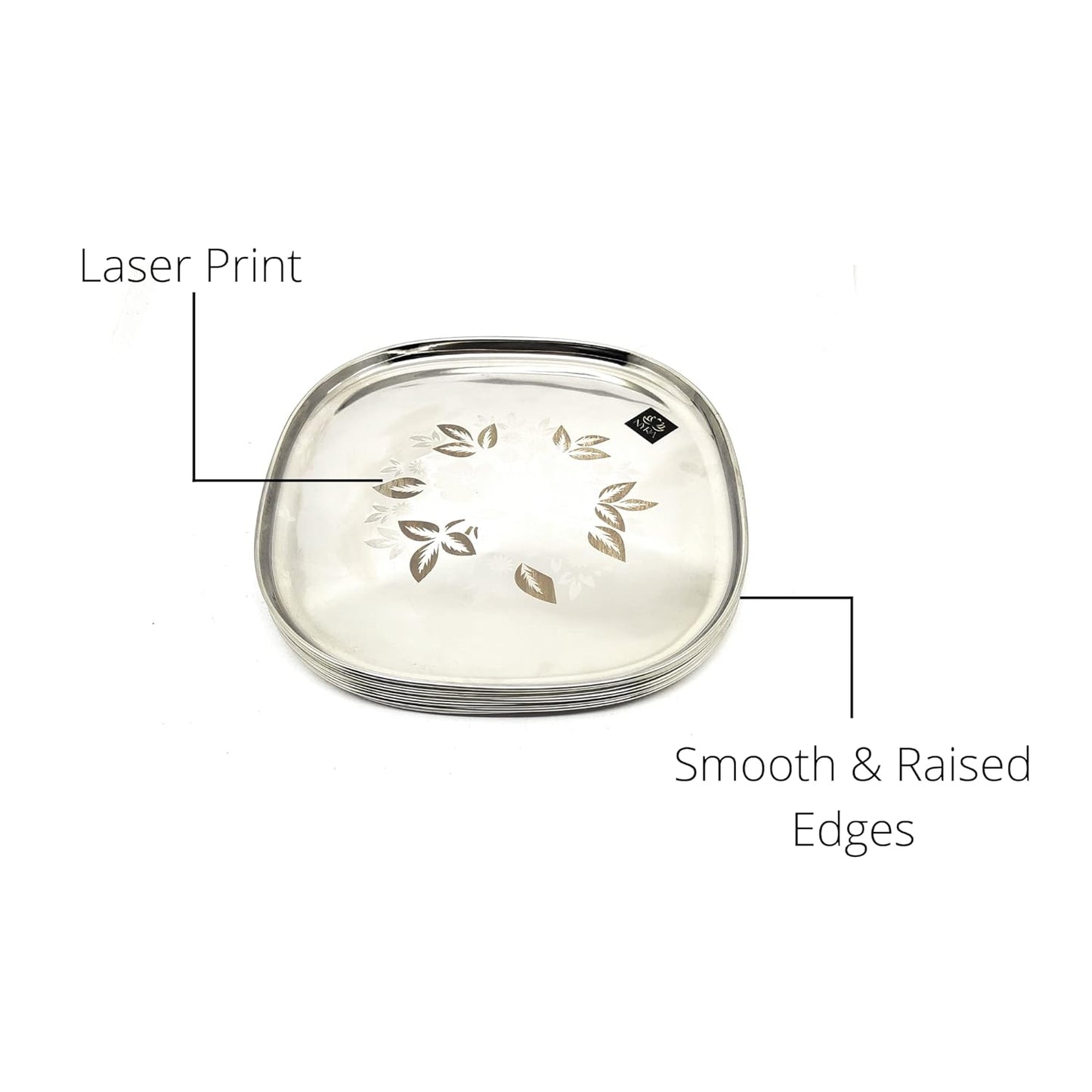 Stainless-Steel Full-Size Lunch/Dinner Plates with Glossy Outer Finish and Laser Print Set