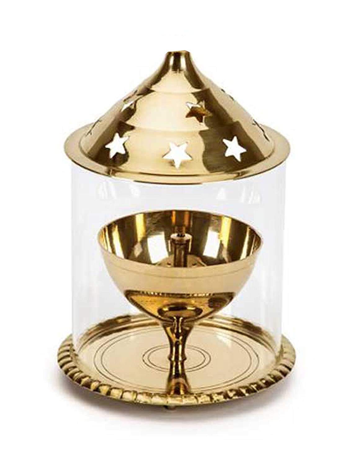 BrassAkhand Diya with cover, brass diya, pital diya, peetal akkhand diya, diya with glass cover