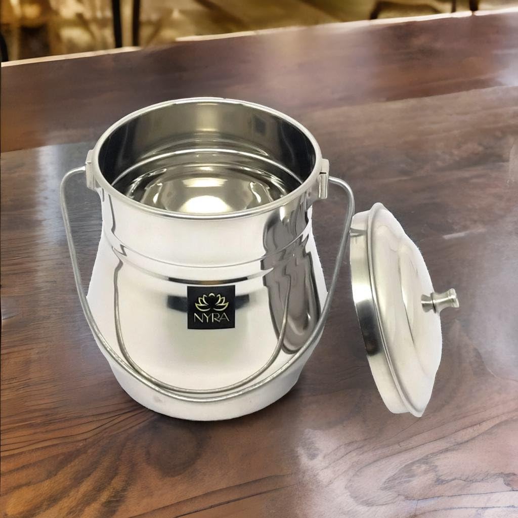 Stainless Steel Milk Pot/Container with lid | Flat Bottom dolchi for Milk - 4 sizes