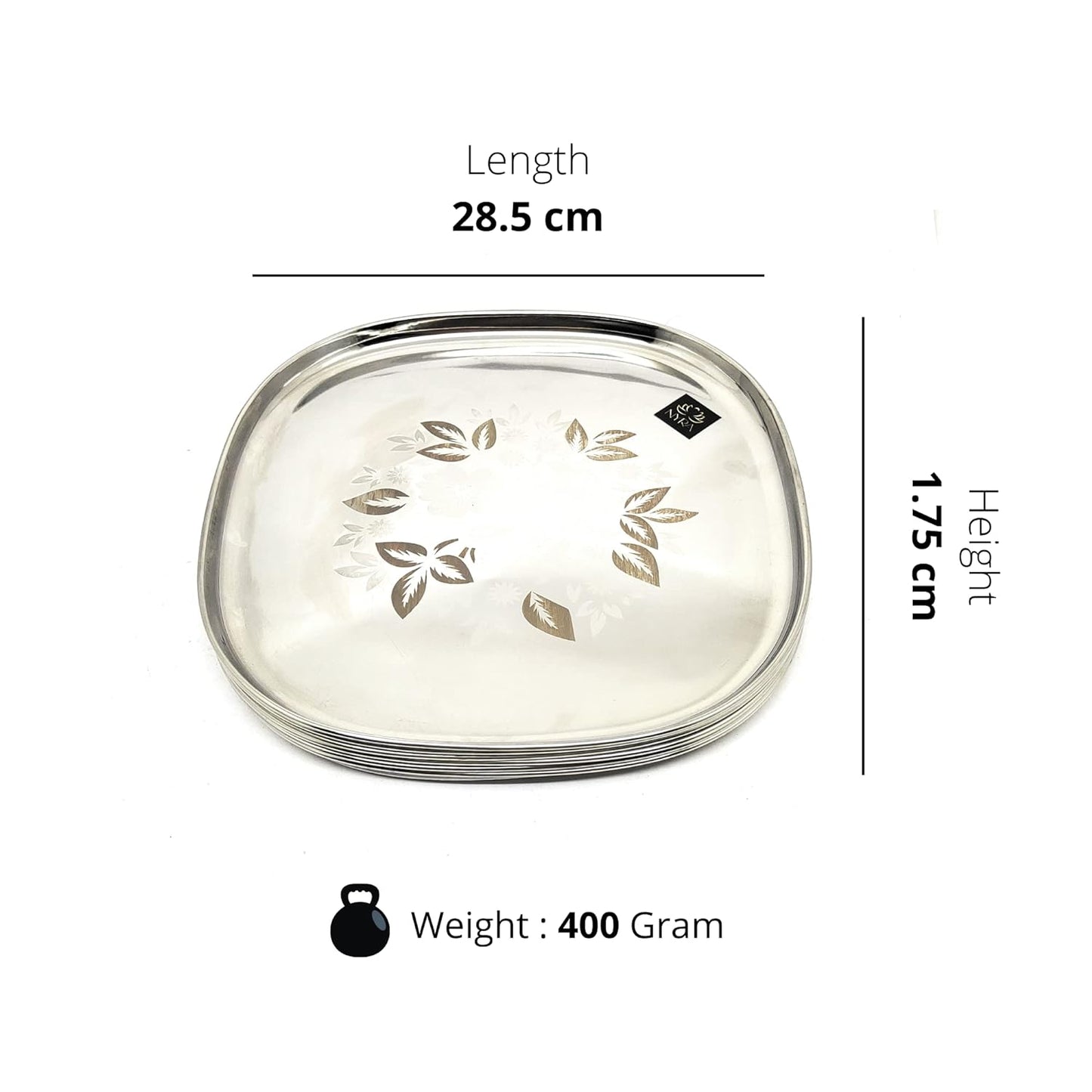 Elegant Stainless Steel Quarter Plates Set - Glossy Finish & Laser Design