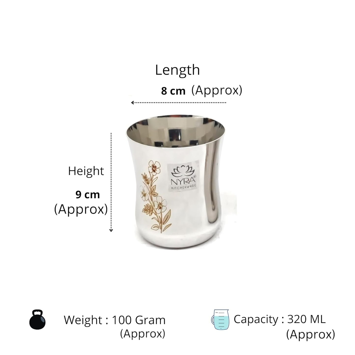Dimensions of Steel Laser-Printed Goblet Glass Set