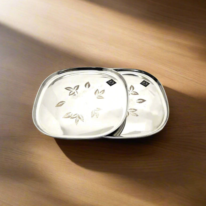 Stainless-Steel Full-Size Lunch/Dinner Plates with Glossy Outer Finish and Laser Print Set