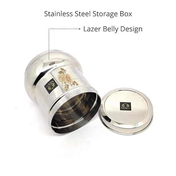 Stainless-Steel Belly Shaped Laser Floral Printed Deep Storage Box Containers Dibba