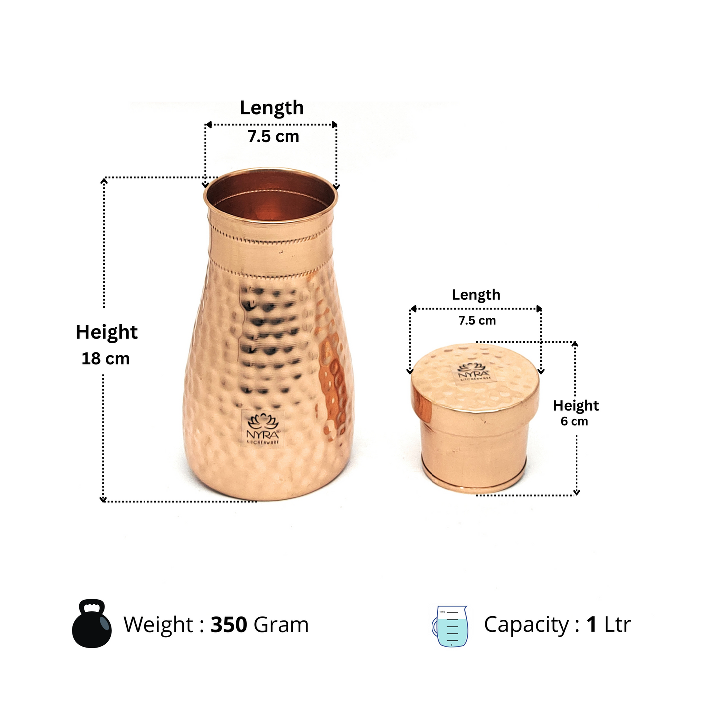 Dimensions Of copper water bottle