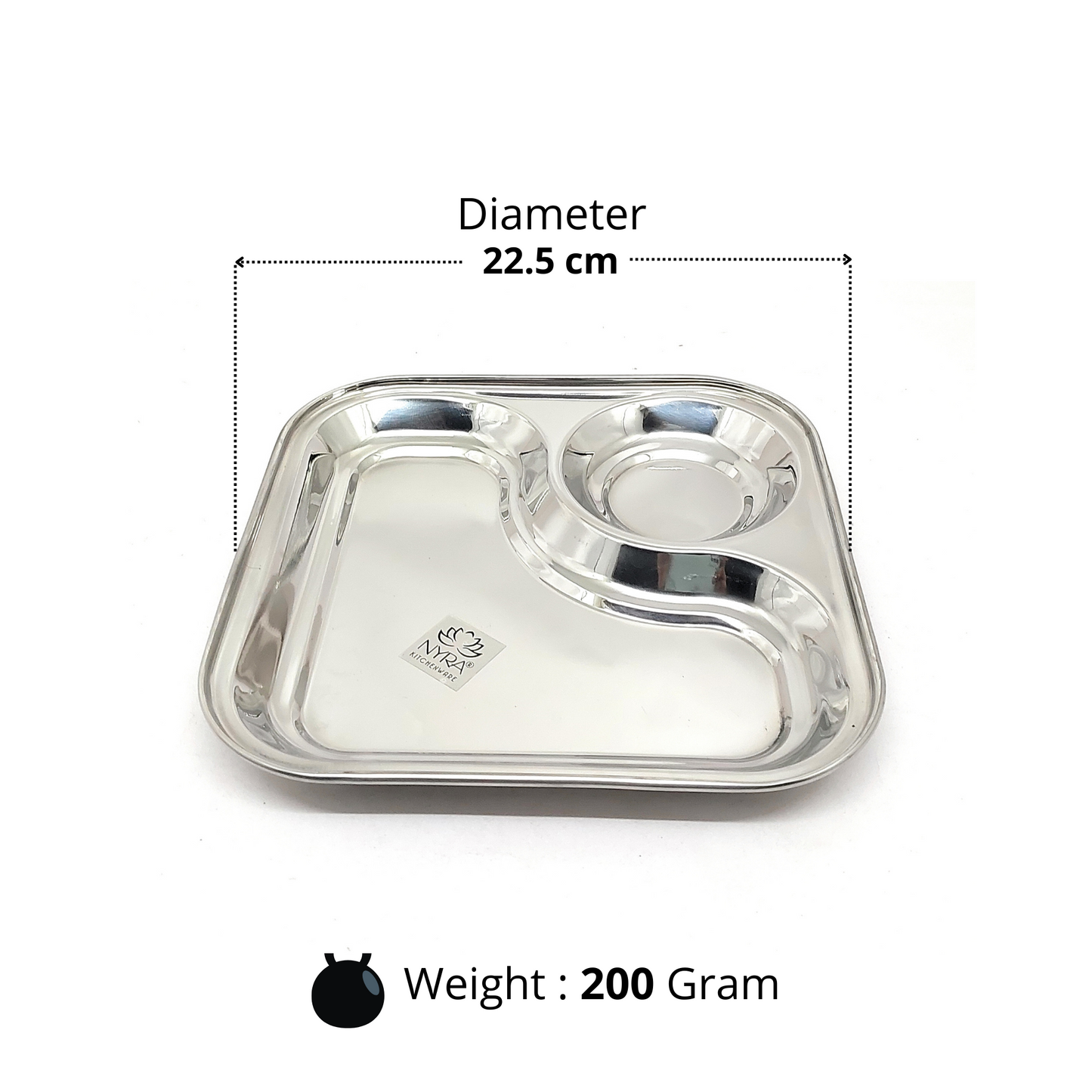 Stainless Steel 2 in 1 snacks Plate | Classy Style - Durable and Easy to Clean | Two Compartment square Plate