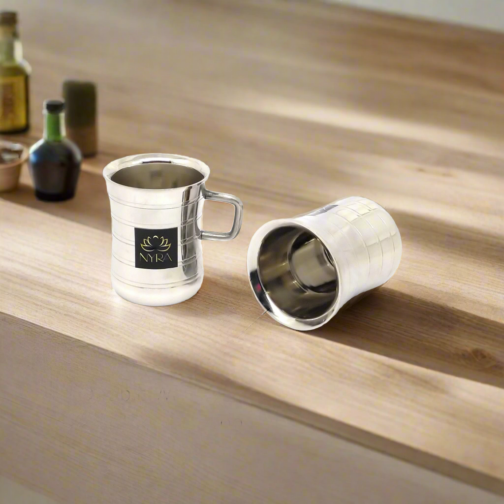 Stainless Steel Double-Walled Tea/Coffee Mug Set – Insulated/Elegant Design/Glossy Finish Cups