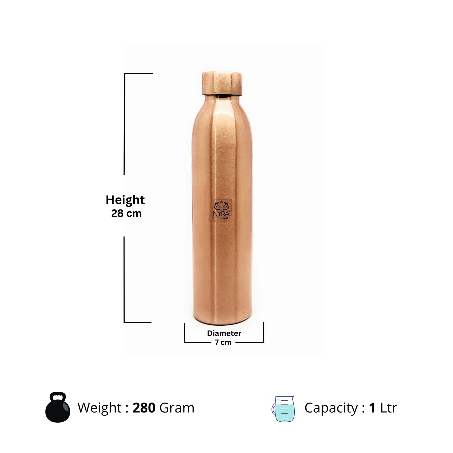 Dimensions of Copper water bottle
