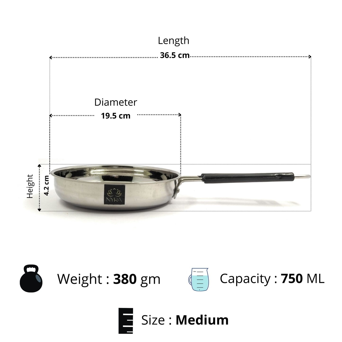 Stainless Steel Fry Pan with Riveted PVC Handle - 3 sizes