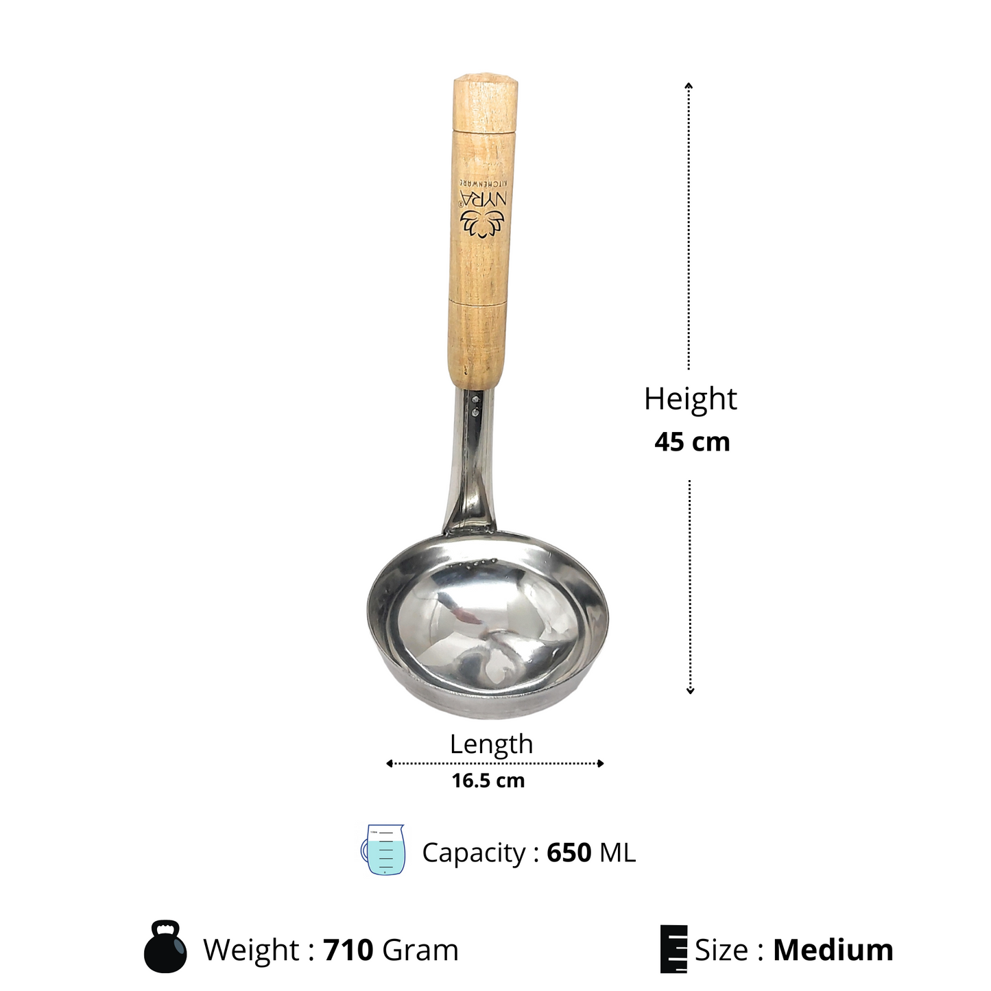 Stainless Steel Ladle with Wooden Handle – Premium Cooking & Serving Spoon
