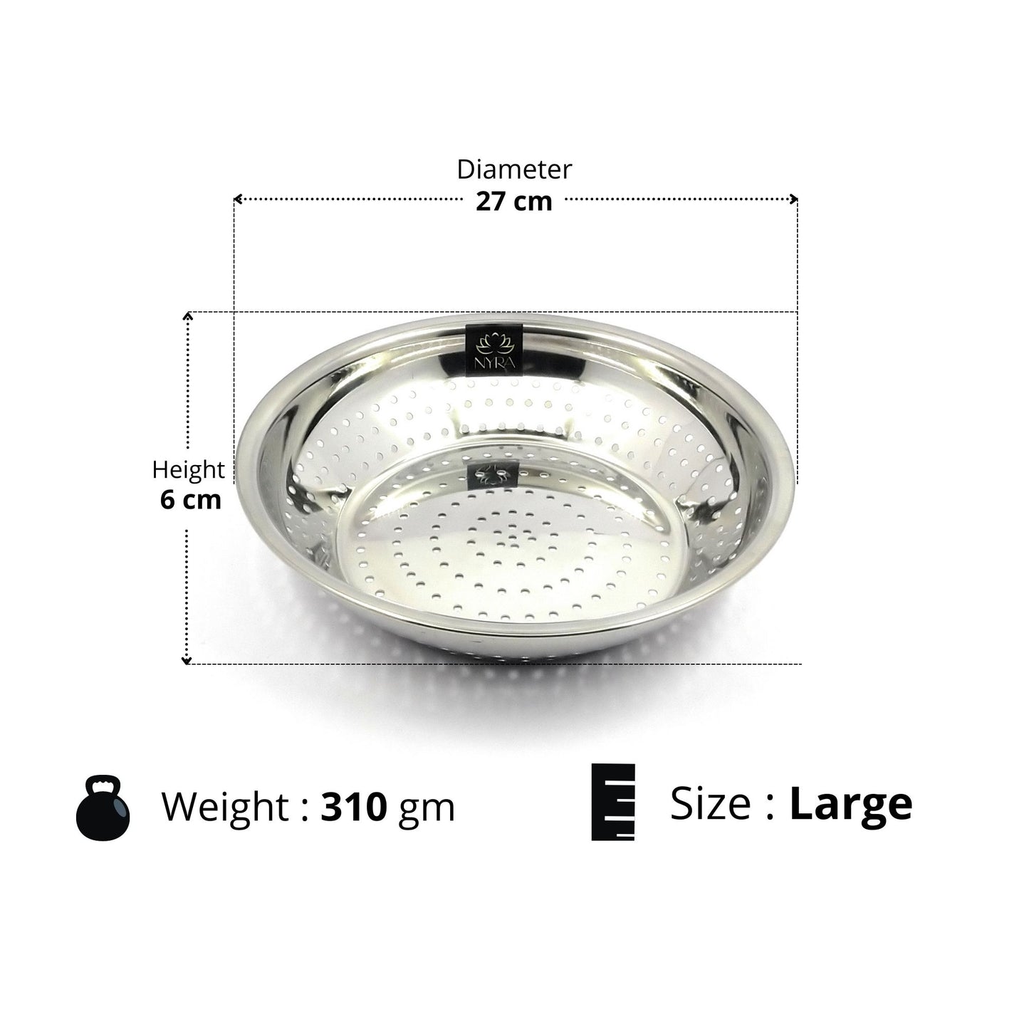 Dimension of large Stainless Steel Strainer & Colanders