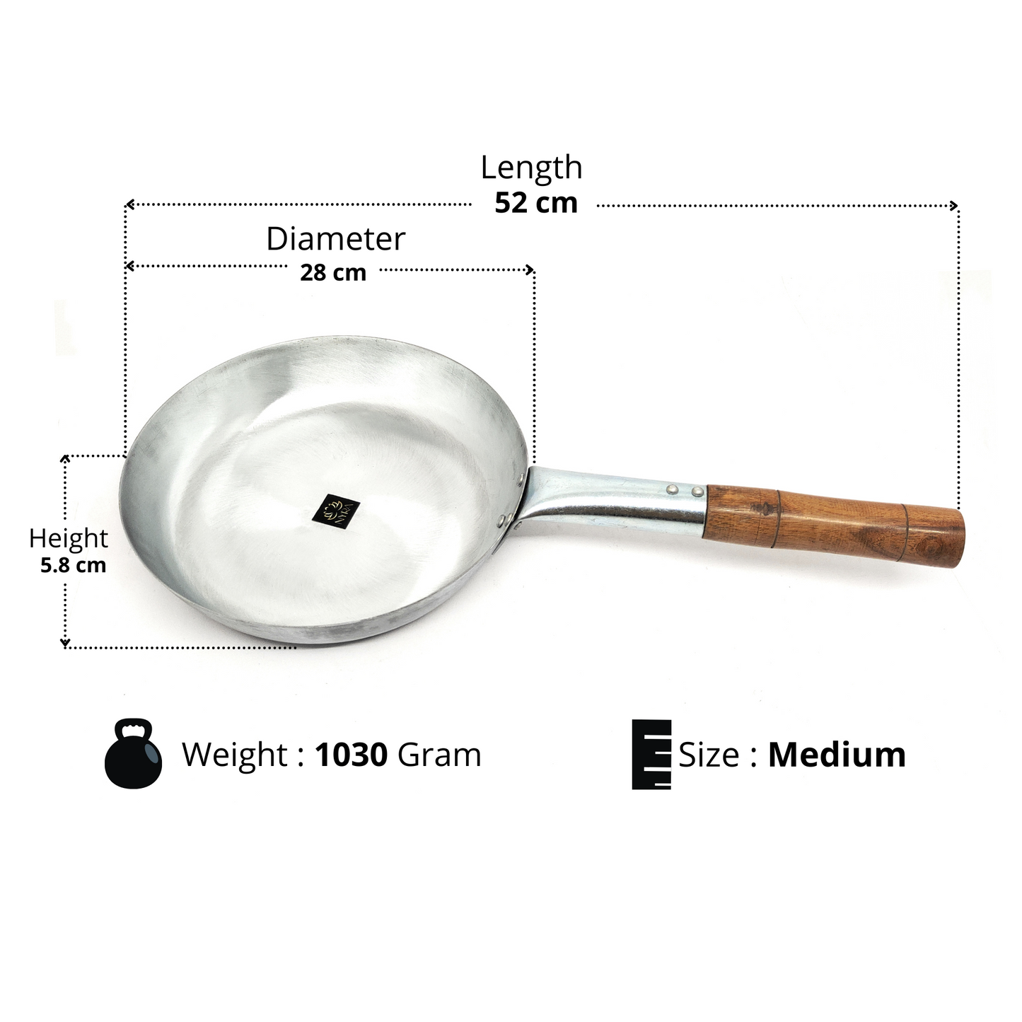 Iron Chinese Fry Pan with Wooden Handle - 4 Sizes