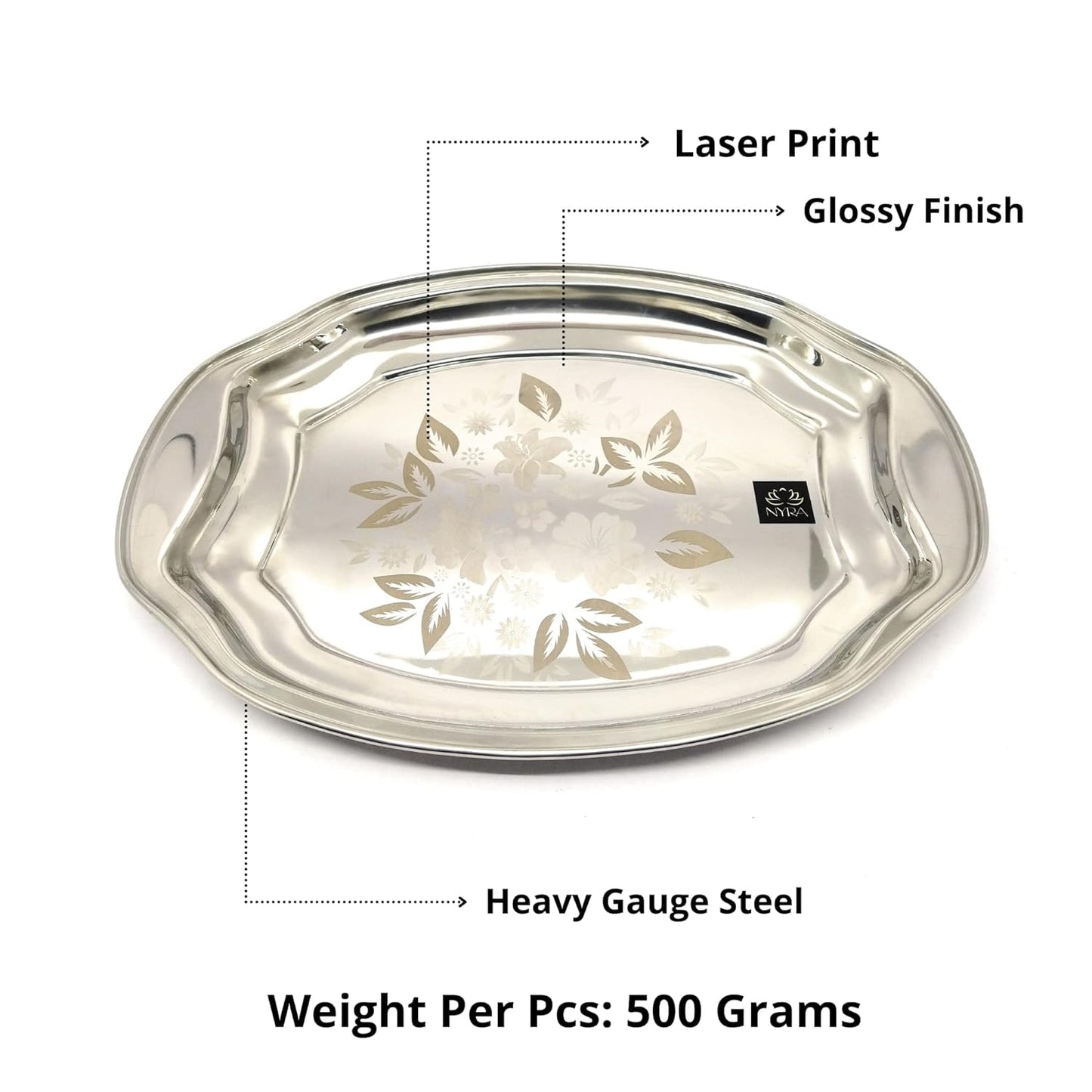 Designer Stainless Steel Serving Tray - Glossy Finish & Laser Print
