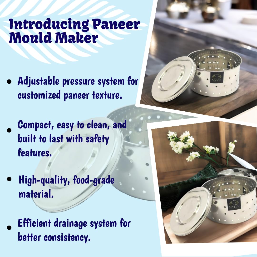 Stainless Steel Glossy-Finish Round Cheese/Paneer Maker - Quick Press Mould - 3 Sizes