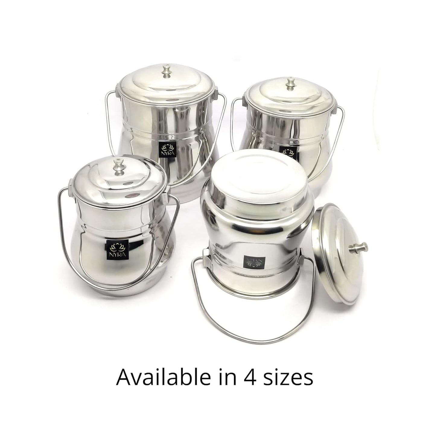 Stainless Steel Milk Pot/Container with lid | Flat Bottom dolchi for Milk - 4 sizes