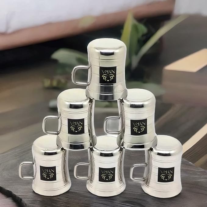 Stainless Steel Double-Walled Tea/Coffee Mug Set – Insulated/Elegant Design/Glossy Finish Cups