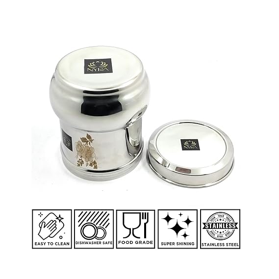 Stainless-Steel Belly Shaped Laser Floral Printed Deep Storage Box Containers Dibba