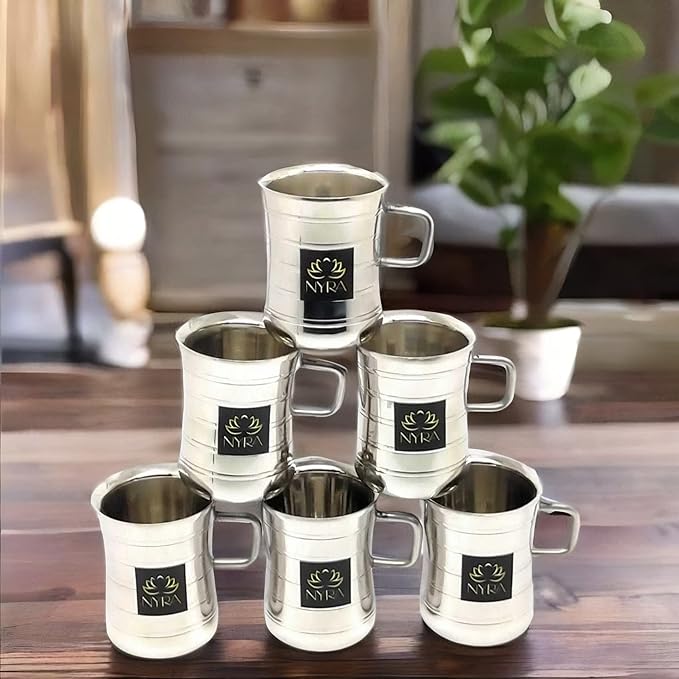 Stainless Steel Double-Walled Tea/Coffee Mug Set – Insulated/Elegant Design/Glossy Finish Cups