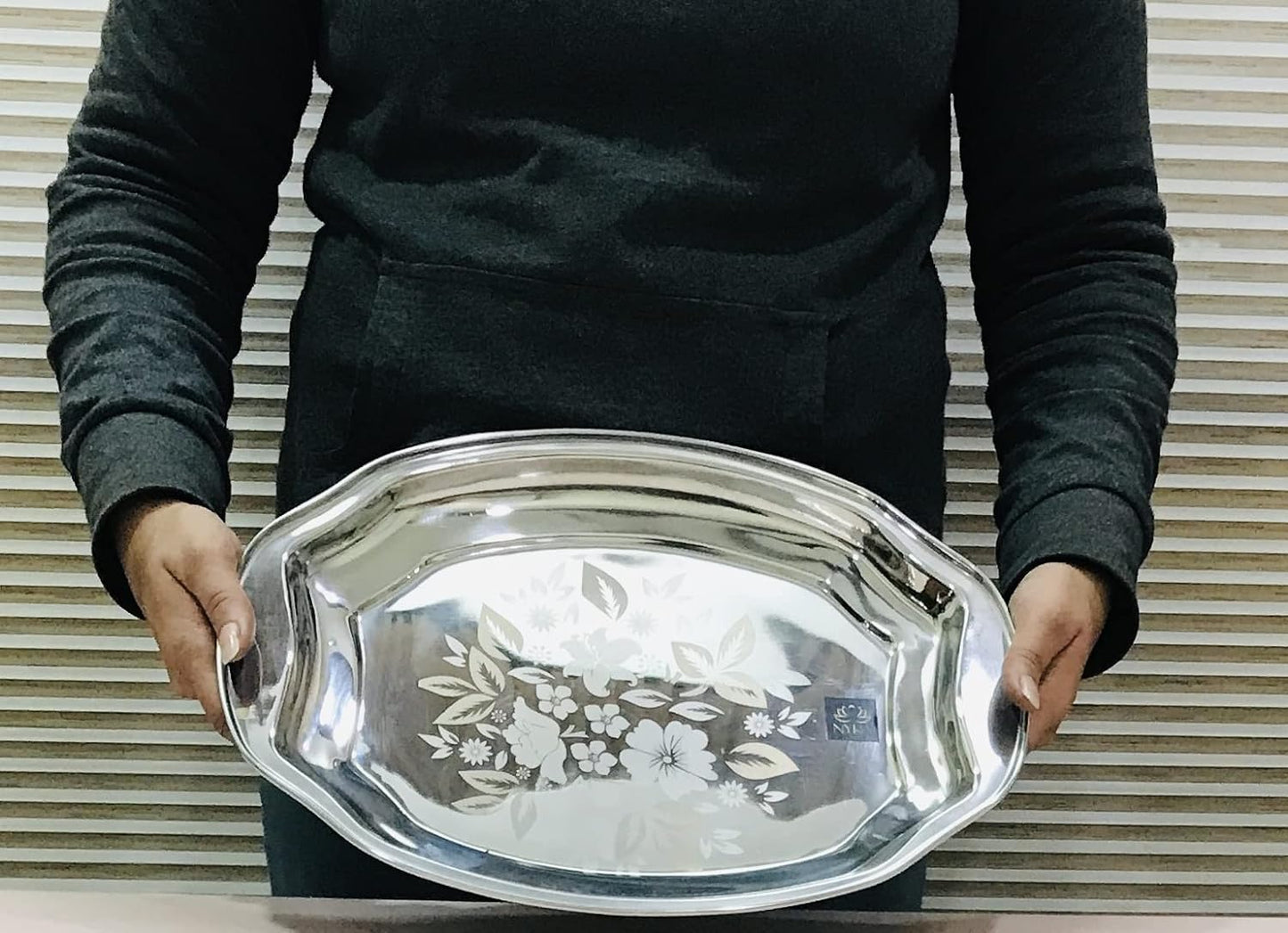 Designer Stainless Steel Serving Tray - Glossy Finish & Laser Print