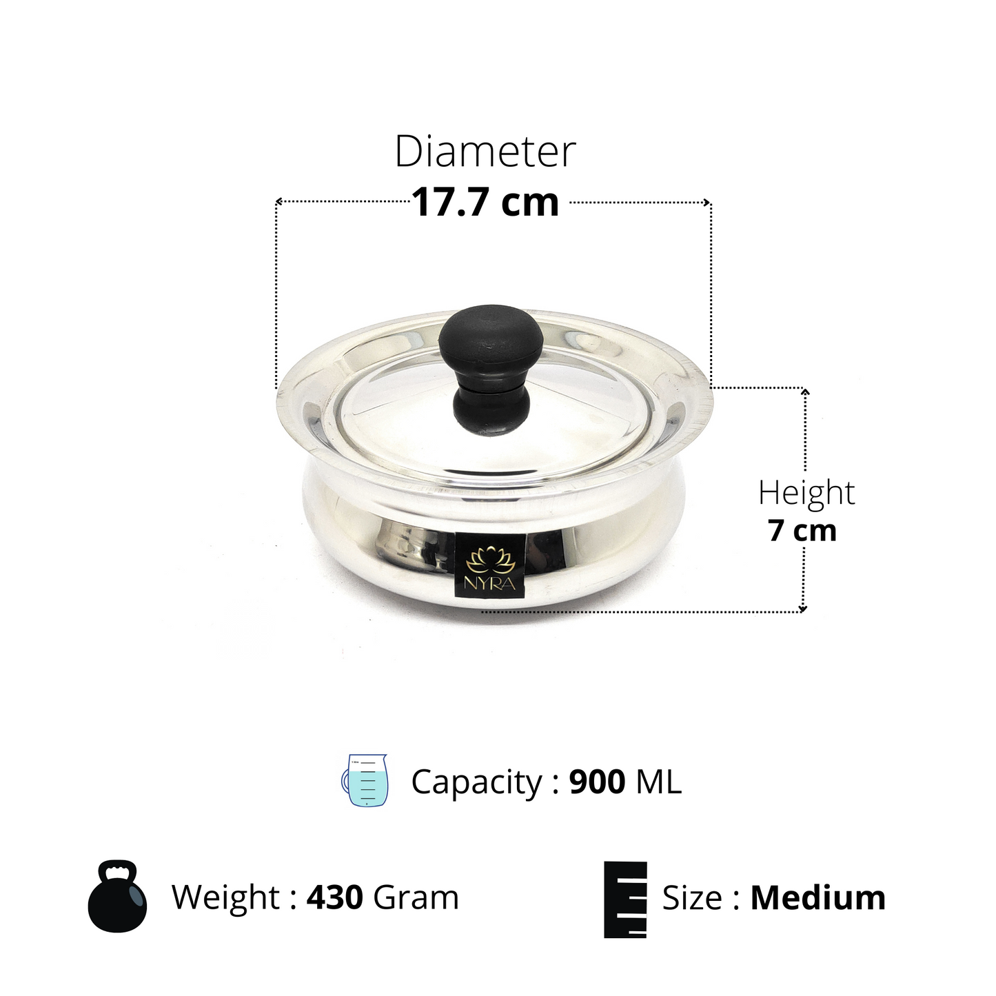 Stainless Steel Biryani Handi with Lid and PVC Knob - Cooking Handi