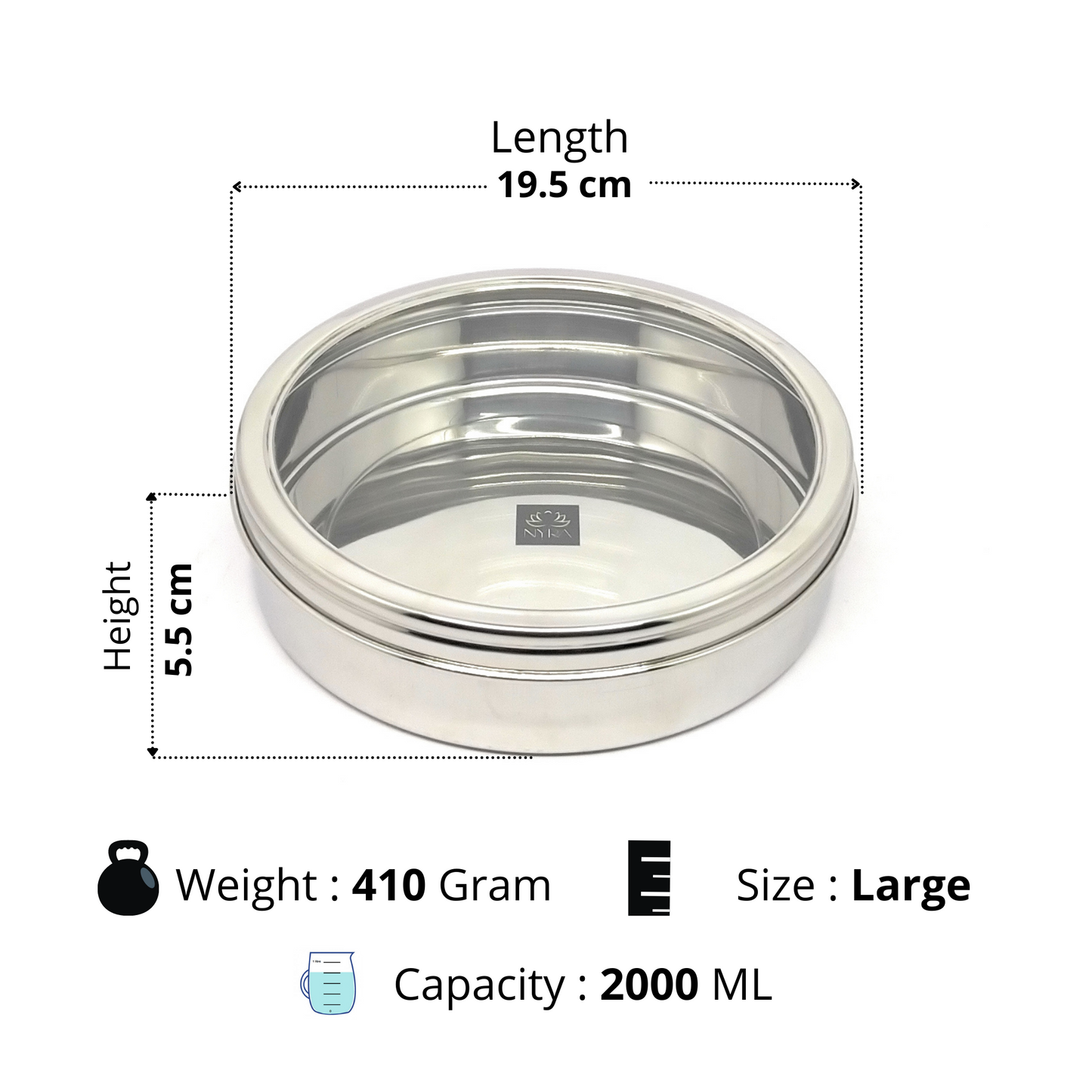 Stainless Steel Storage-Box with See Through Lid | Glossy Finish - Multipurpose Storage Container