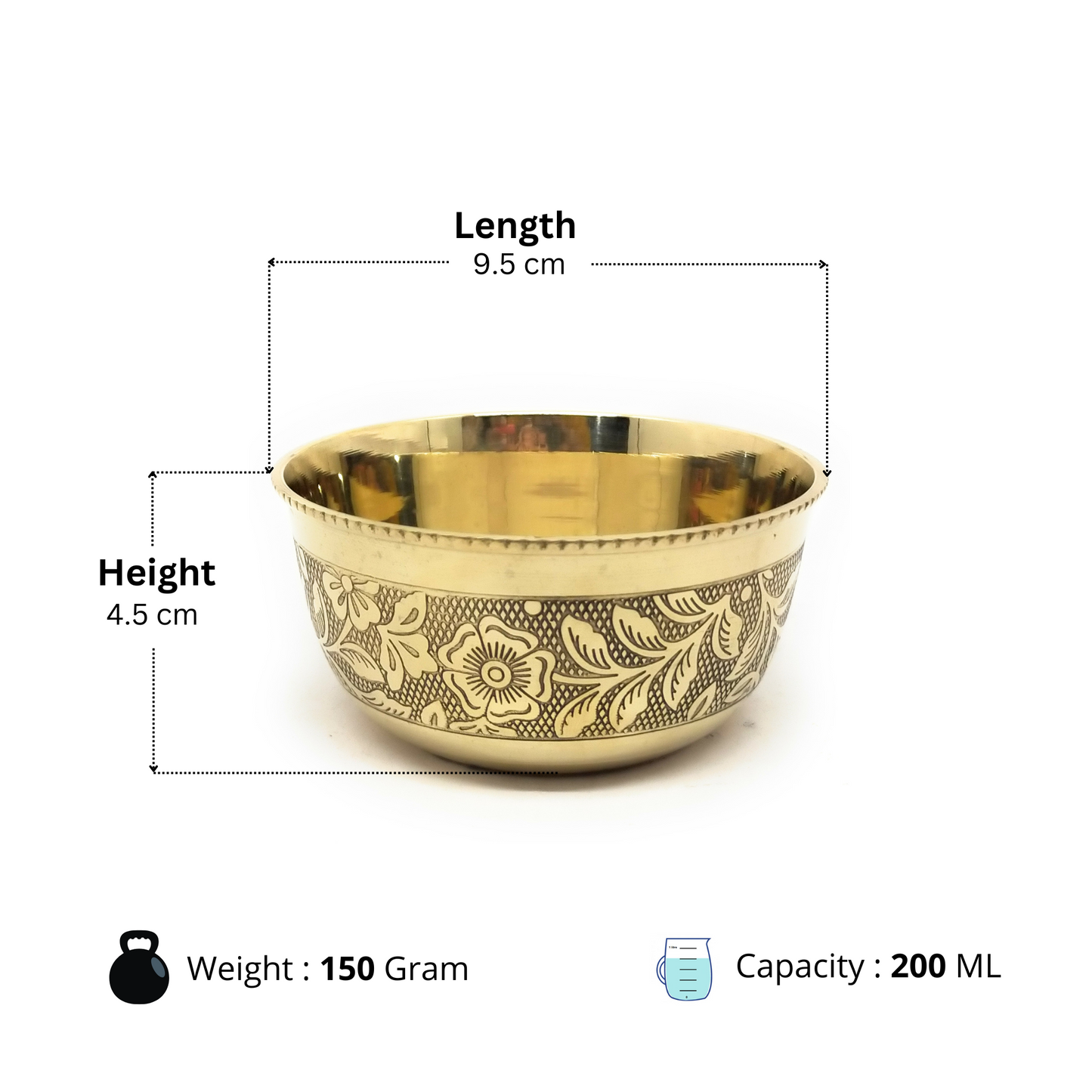 Traditional Brass/Peetal Katori | Embedded Floral Design
