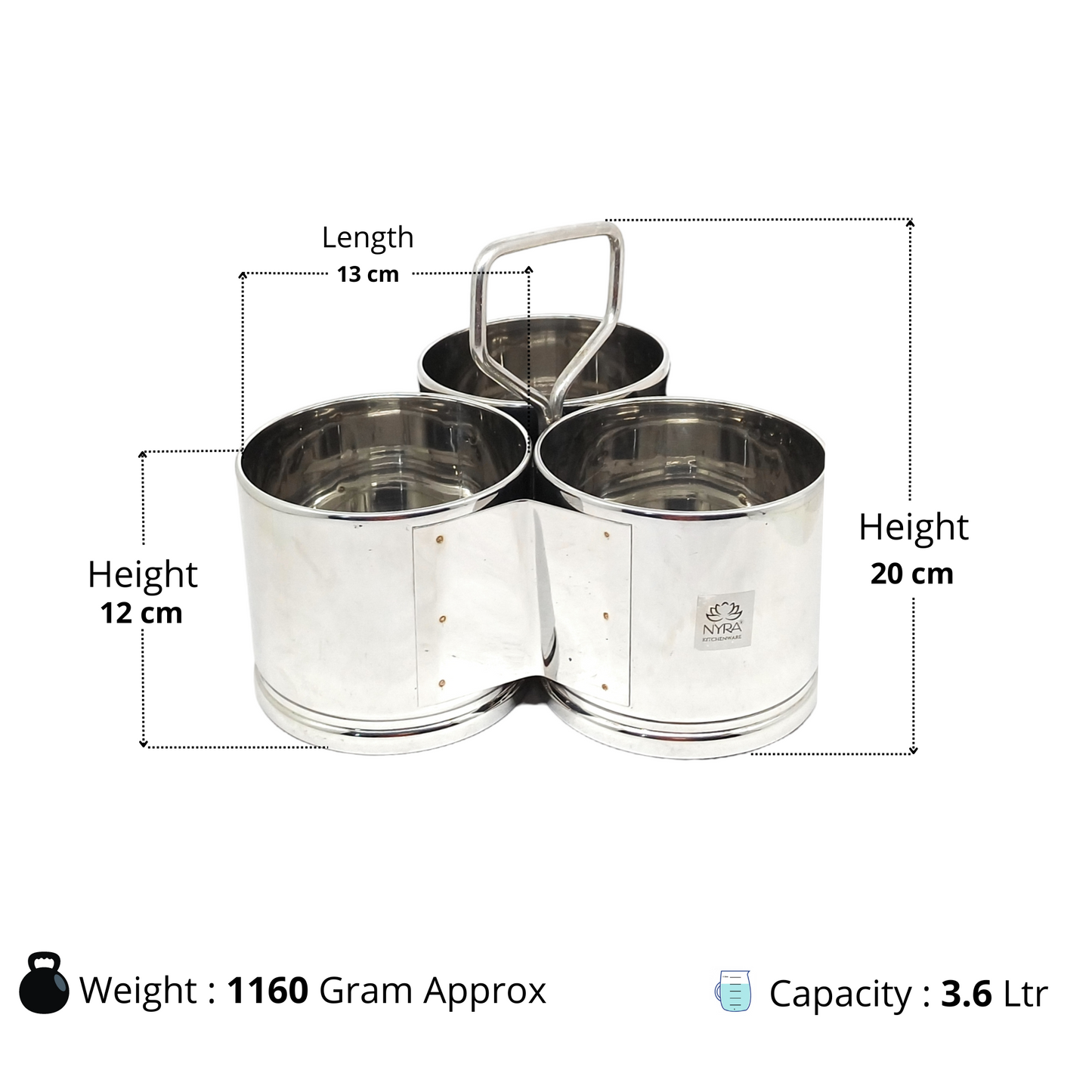Stainless Steel Chougadha | Chaumukha Vegetable Holder with Handle – Premium 2, 3, 4 Container
