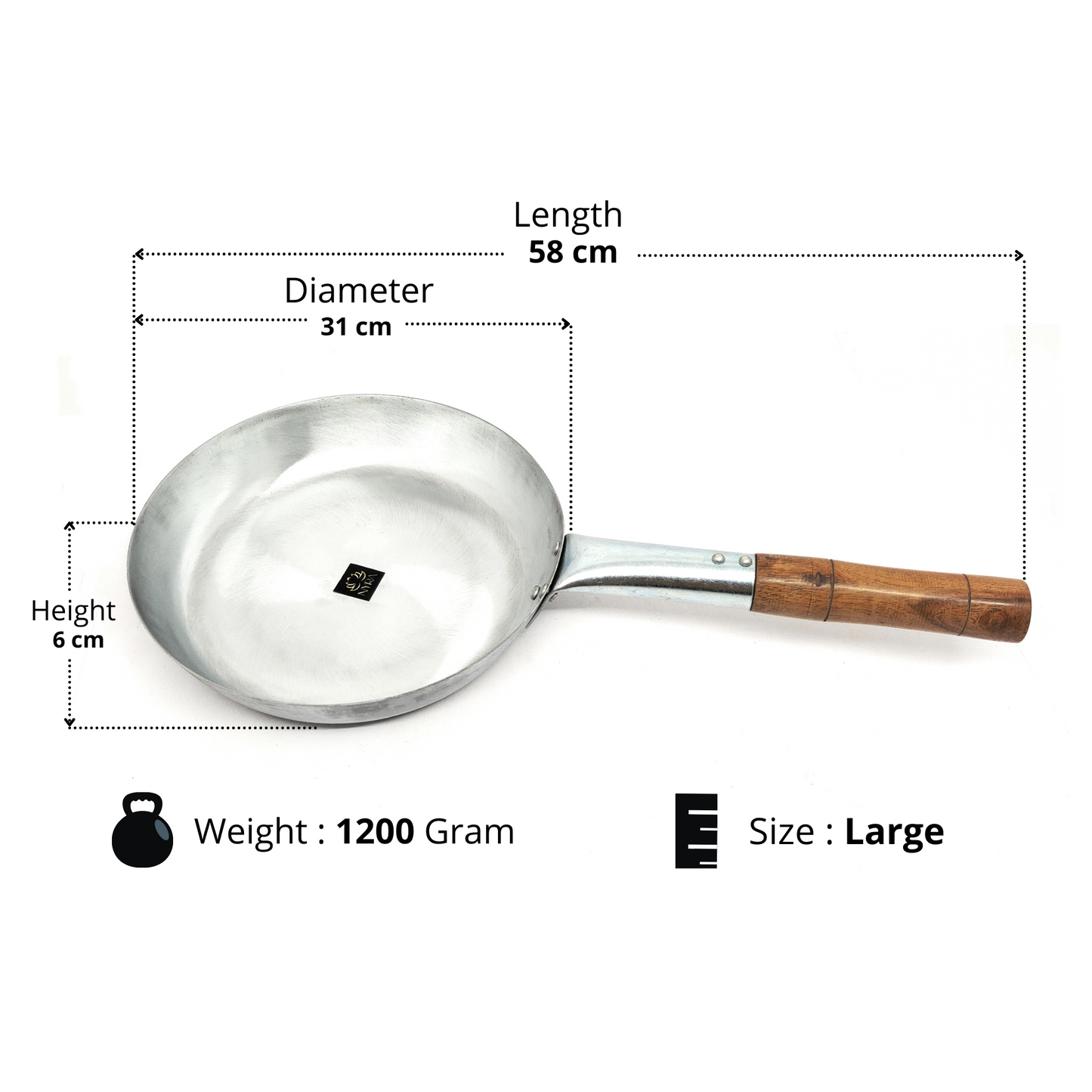 Iron Chinese Fry Pan with Wooden Handle - 4 Sizes