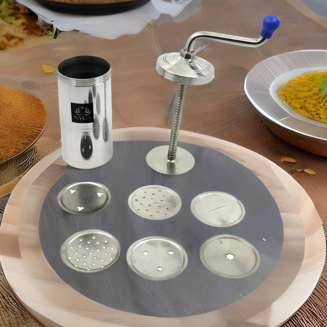 Stainless Steel Kitchen Press | Namkeen Sev Maker Machine - 6 different Jalis