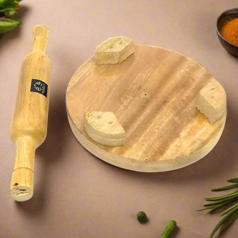 Wooden Belan and Chakla Set for Kitchen | Rolling Pin and Board for Roti, Paratha, Chapati Making
