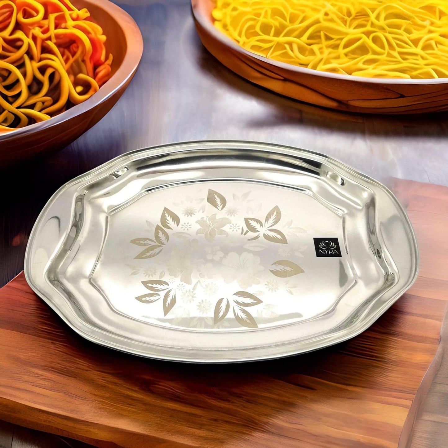 Designer Stainless Steel Serving Tray - Glossy Finish & Laser Print
