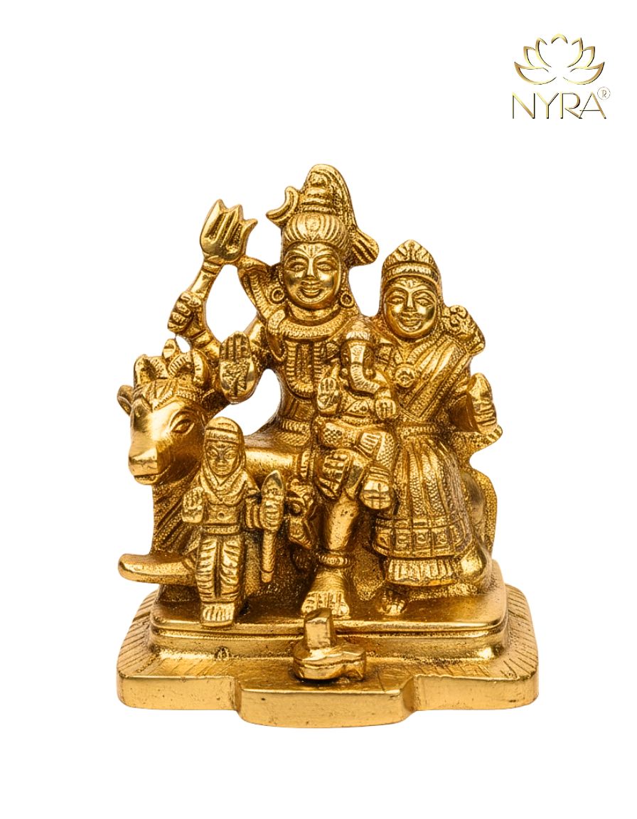 Brass Shiv Parivar Idol – Peetal Shiva Parvati Ganesh Family Showpiece Statue