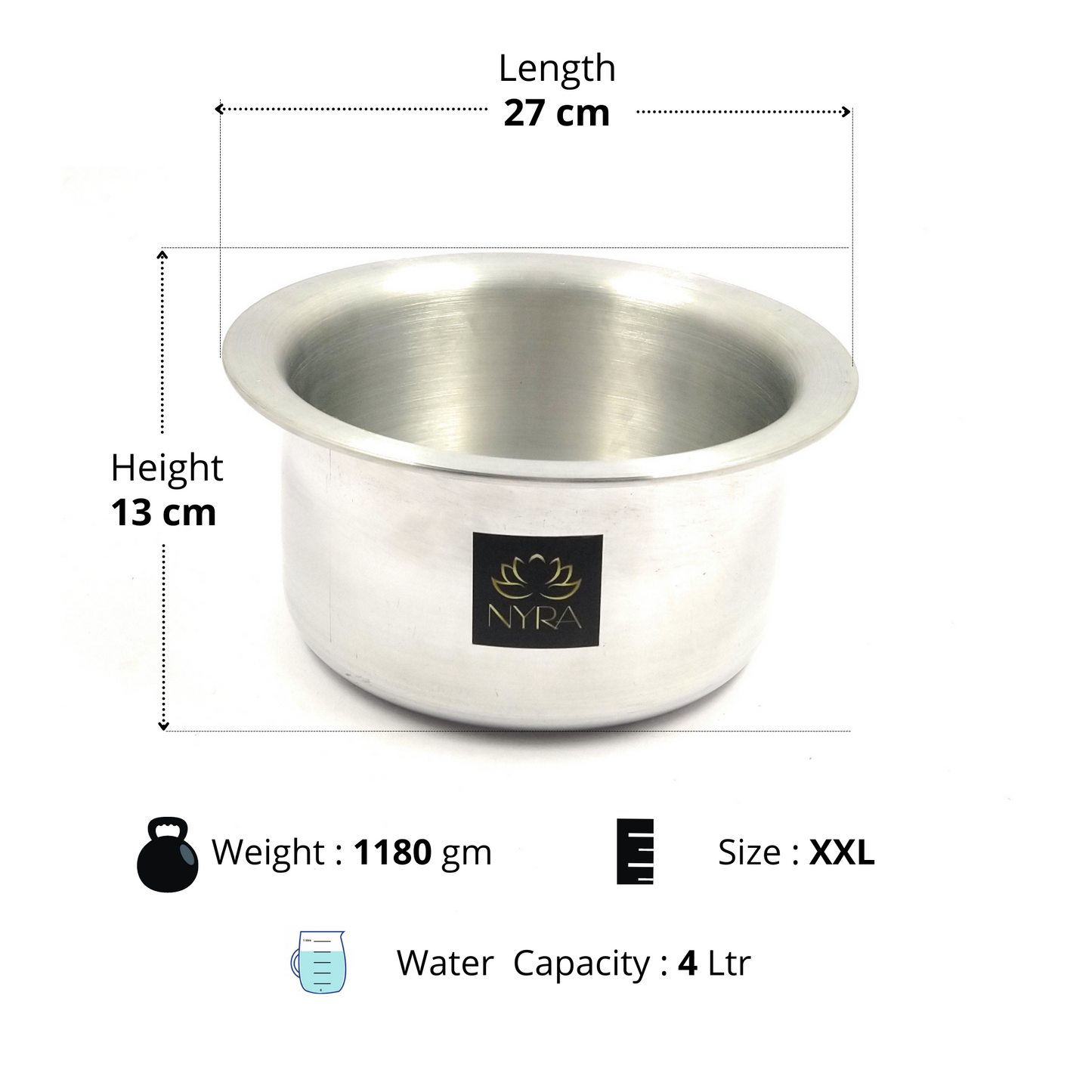 Premium Aluminium Induction Base Tope/Bhagona - 5 Sizes