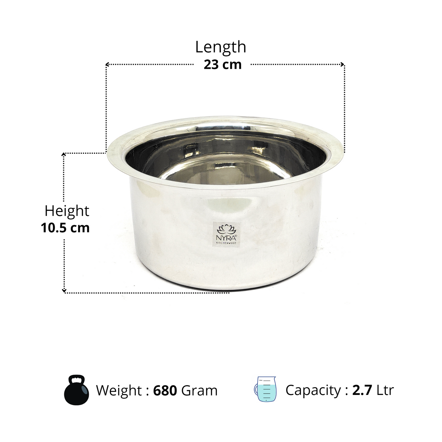 Stainless Steel Tope/Bhagona with Steel Lid | Induction Compatible Cooking Pot | Heavy Gauge Flat Bottom Boiling Vessel | Multiple-sizes Bhagona/Patila