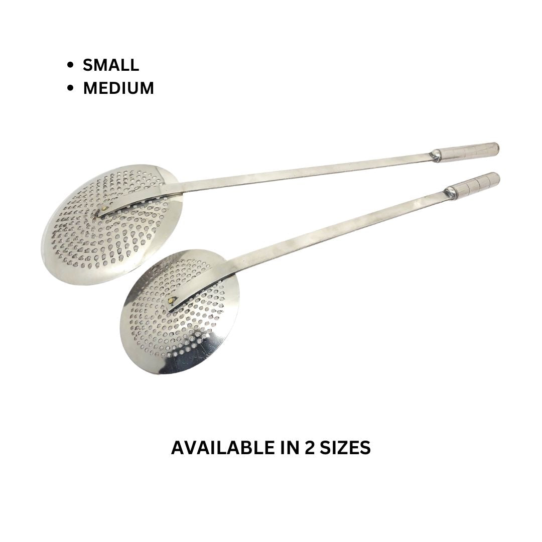 Stainless Steel Jhara/Deep-Frying Skimmer | Perforated Sturdy Ladle - Rust-Free