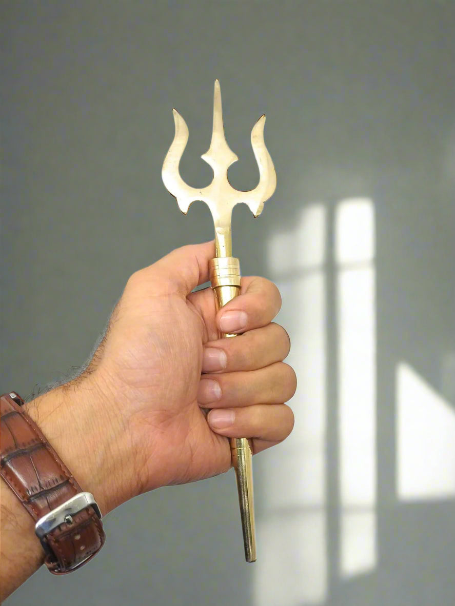 Inhand showing Pure Brass (Peetal) Trishul