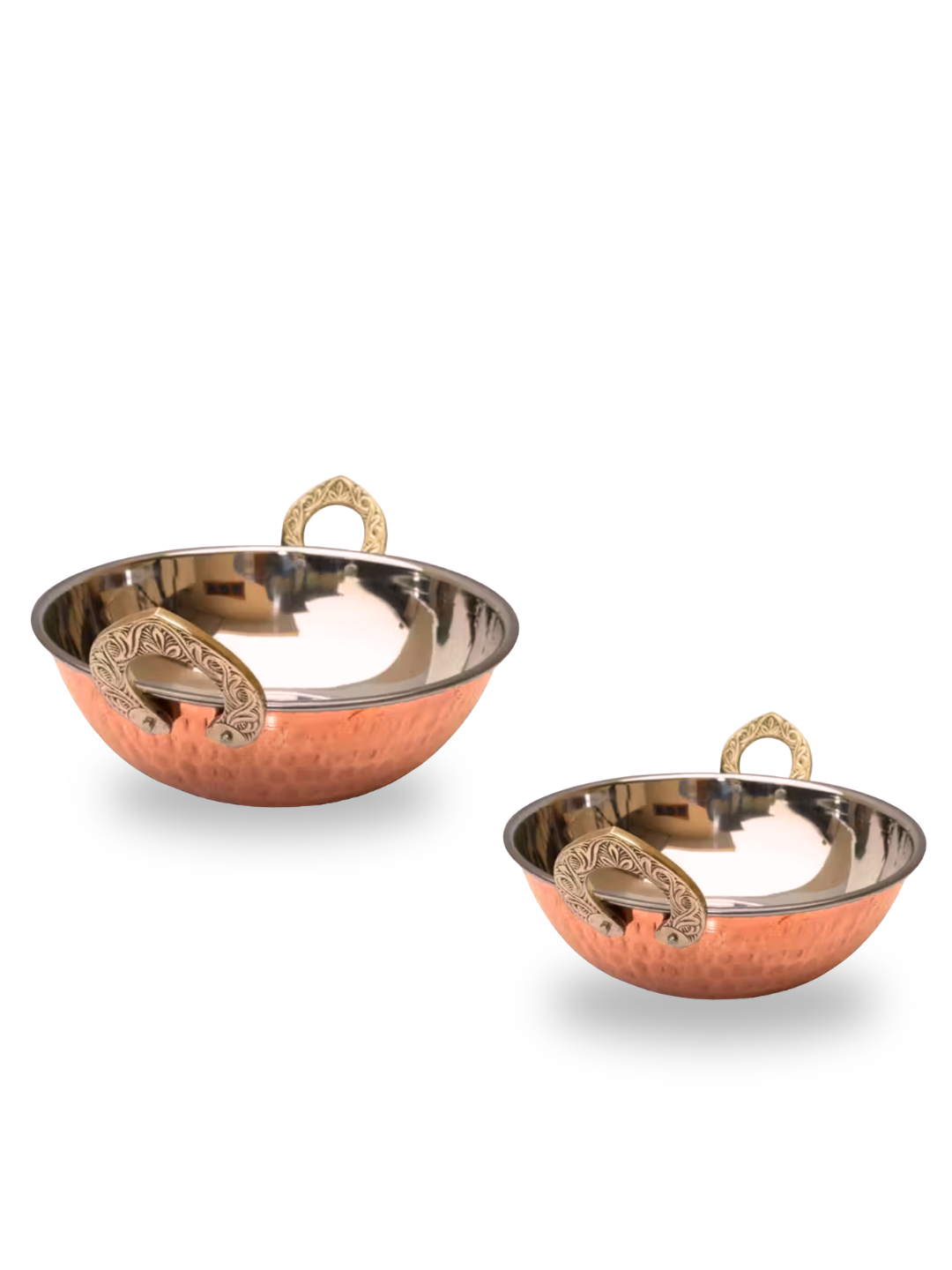 Copper Serving Kadhai/Wok Insulated with Stainless Steel | Hammered Tableware for Homes, Restaurants & Hotels