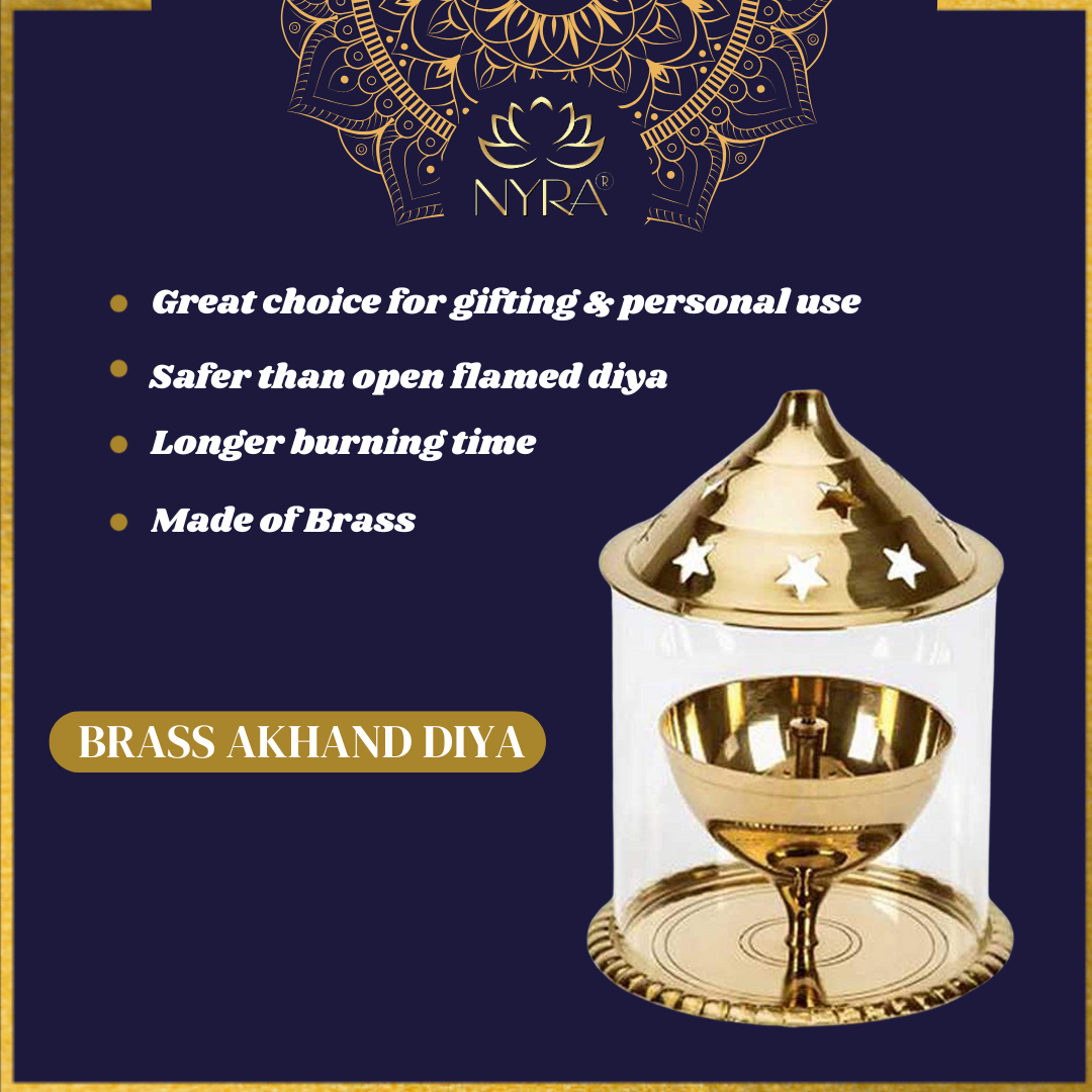 Brass Akhand Diya with Borosilicate Glass Cover
