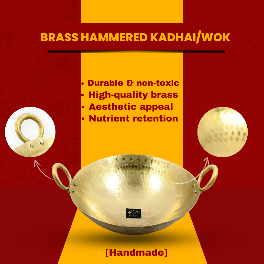 Traditional Brass Hammered Kadhai/Wok | Handmade Peetal Mathar Karahi