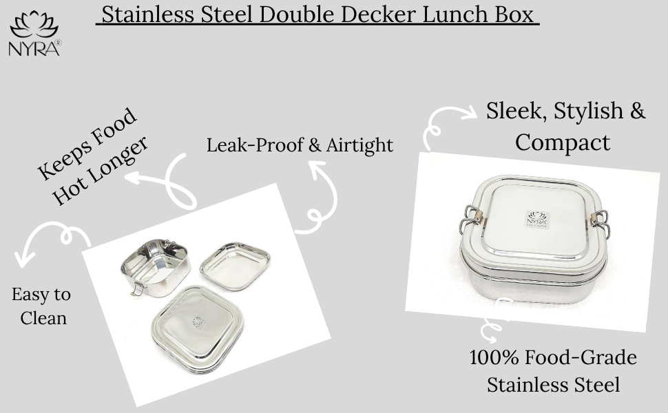 Stainless Steel Double Decker Lunch Box | Eco–Friendly Food Compartment Lunch Box