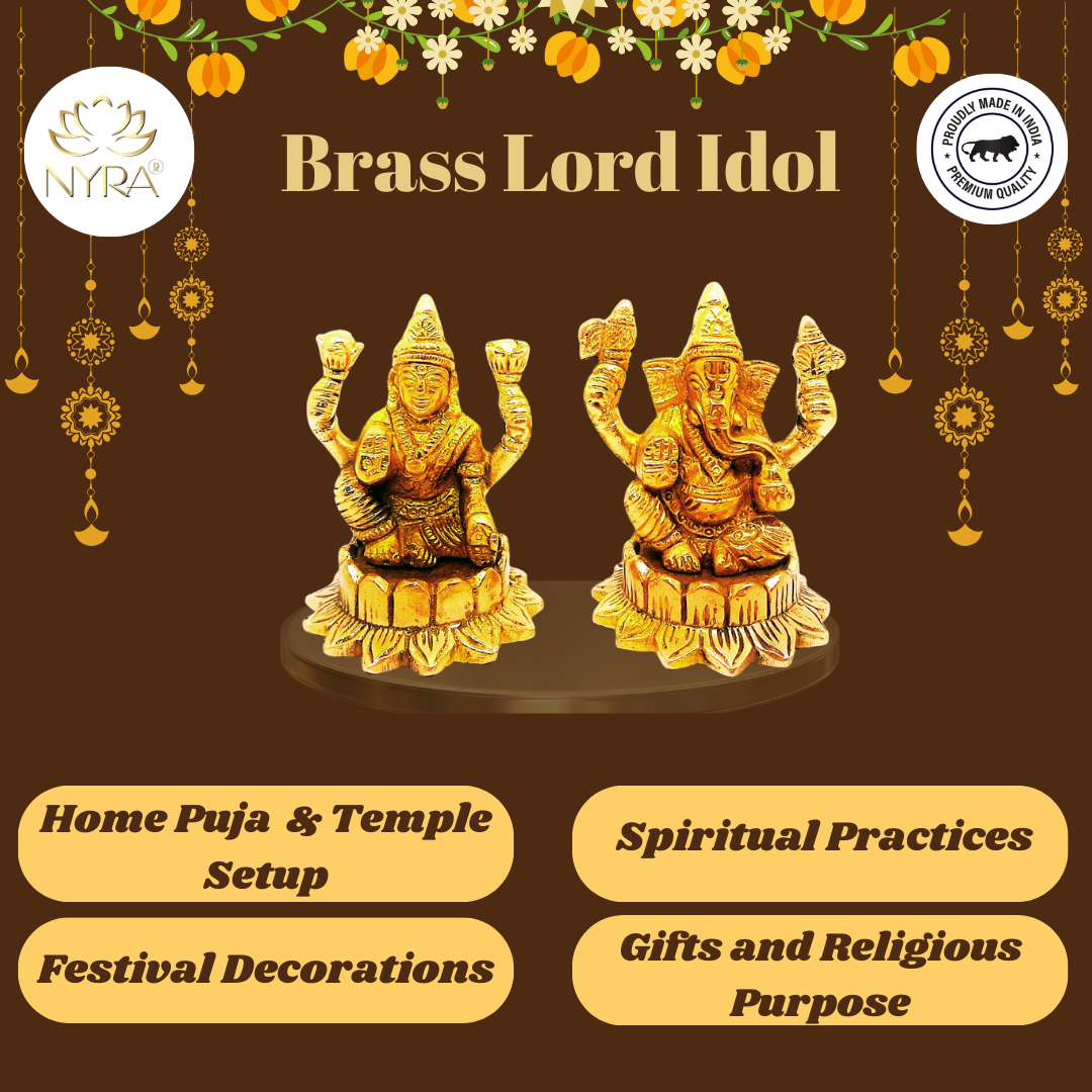 Brass Laxmi Ganesha Idol | Sitting Lakshmi Ganesh Murti Peetal Statue