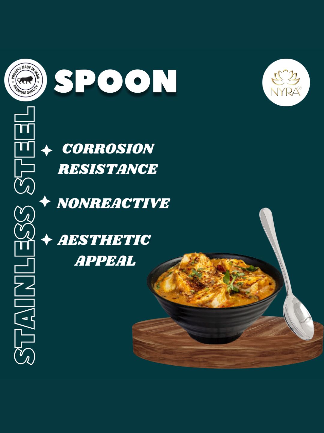 Stainless Steel Set of 12 Spoons | Food-Grade Dinner Spoon for Home & Kitchen - Mirror Polished