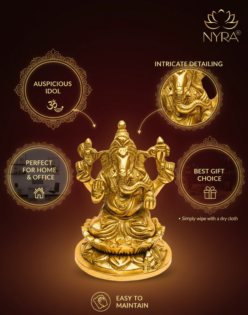 Pure Brass Lord Ganesha Idol | Handcrafted Ganpati Murti - Auspicious Vastu Figurine